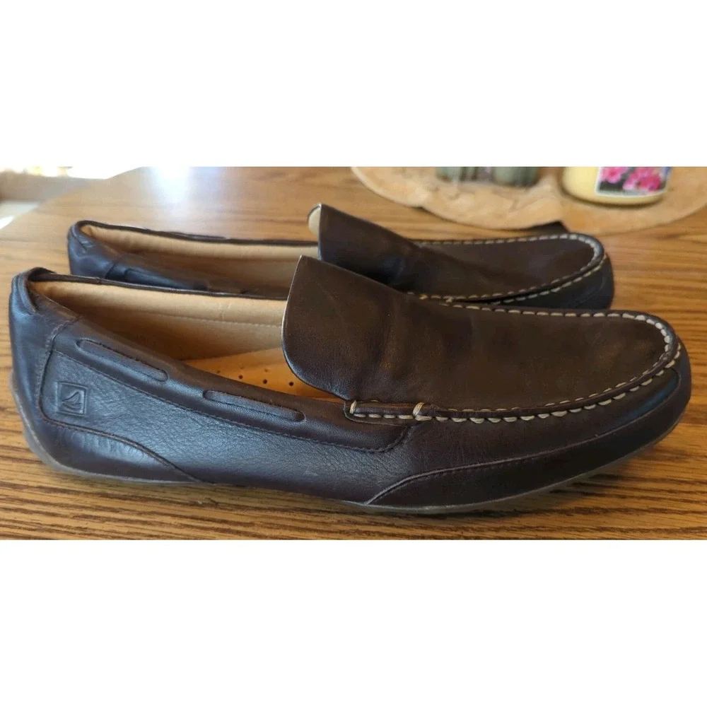 Mens 11.5 M Sperry Top Sider Loafers Dark Brown Slip On Leather Driving‎ Shoes